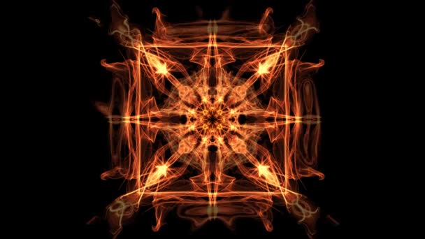 Вогняна квадратна фрактальна анімована мандала, абстрактне відео помаранчевого, червоного та жовтого кольорів, гарна симетрична форма
 - Кадри, відео