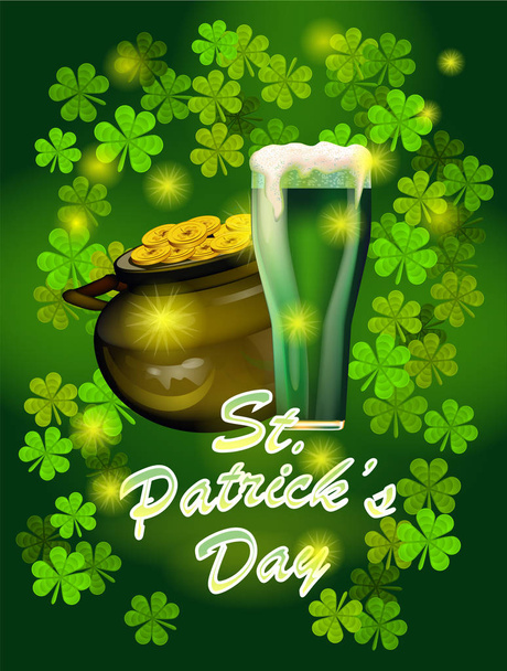 St. Patrick`s Day greeting. Vector illustration. Happy St Patricks Day.Blurred Green Background - Vector, Imagen