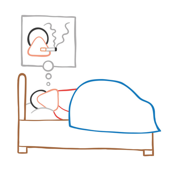 Vektorové ilustrace karikatura člověka charakter spí a kouření cigaret v jeho snu. - Vektor, obrázek