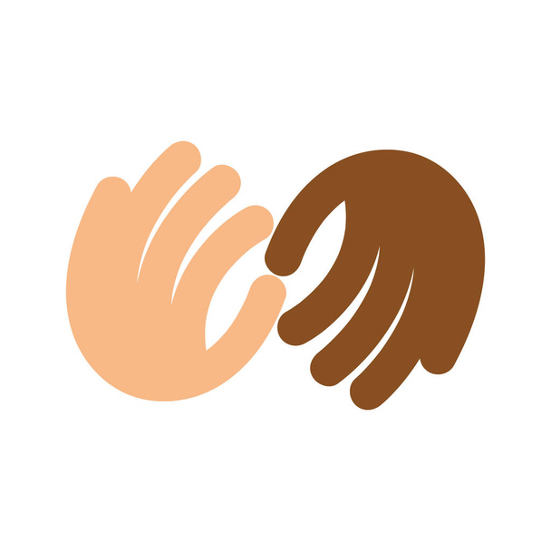 La lucha contra el racismo. Logo del vector. Ninguna discriminación basada en la raza. Tocando las yemas del dedo. Las palmas. Brazos. Dedos. Ilustración. Icono. El movimiento de los dedos
. - Vector, imagen