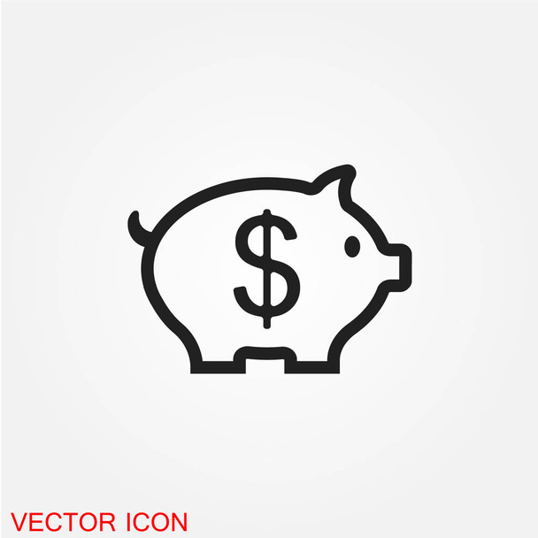 Piggy bank lapos ikon elszigetelt fehér háttér, vektor, ábra - Vektor, kép