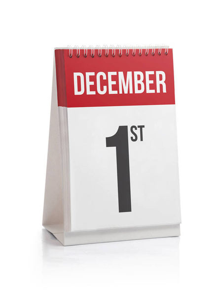 Mes de diciembre Calendario de días, primer día aislado en blanco
 - Foto, imagen