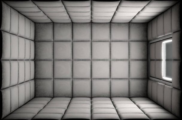 eine leere weiße gepolsterte Zelle in einer psychiatrischen Anstalt - 3D-Render - Foto, Bild