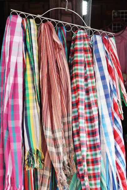 Colorful scarves shop for sale at market - Photo, Image