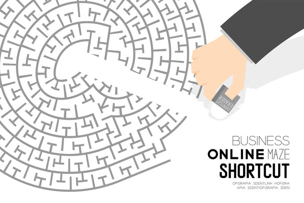 Abkürzung Business Online Labyrinth oder Labyrinth in Schilderform mit Geschäftsmann und Radiergummi, Design-Illustration isoliert auf weißem Hintergrund, mit Kopierraum - Vektor, Bild
