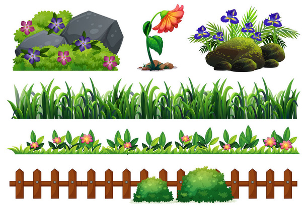 Un conjunto de ilustración de elementos de jardín
 - Vector, Imagen