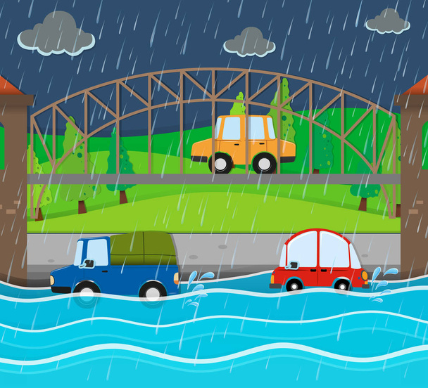 Flooding Road at Rainy Night illustration - Vector, Image