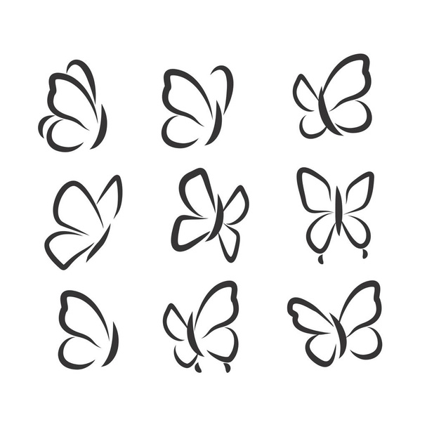 Black and white set with butterflies icons - Vektör, Görsel
