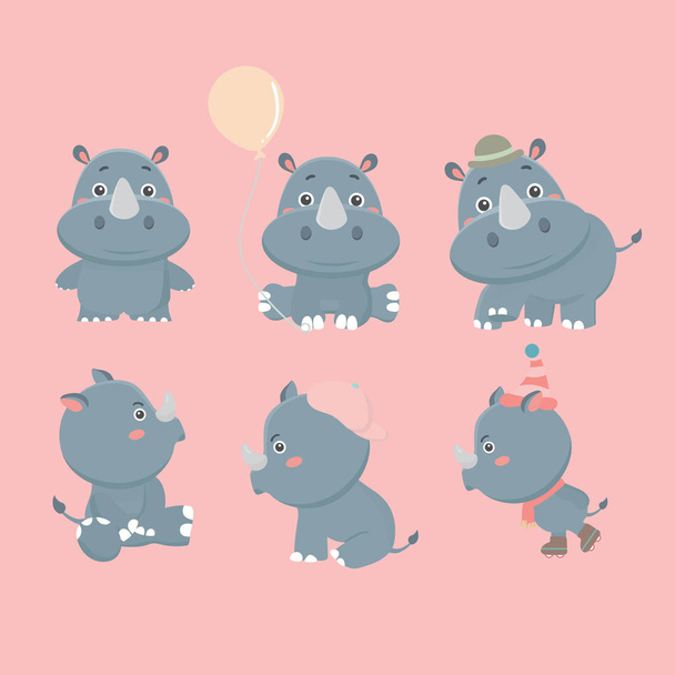 Set of different rhinoceroses. - Vector, Image
