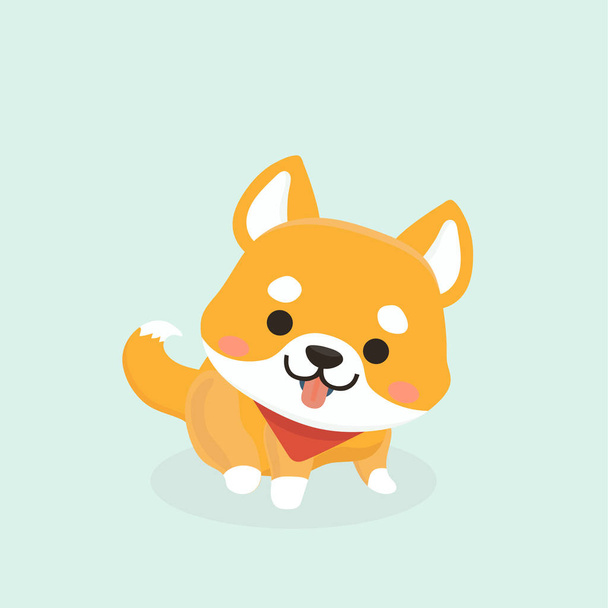Vector illustration of cute Shiba Inu dog on pastel background. - Vektor, kép