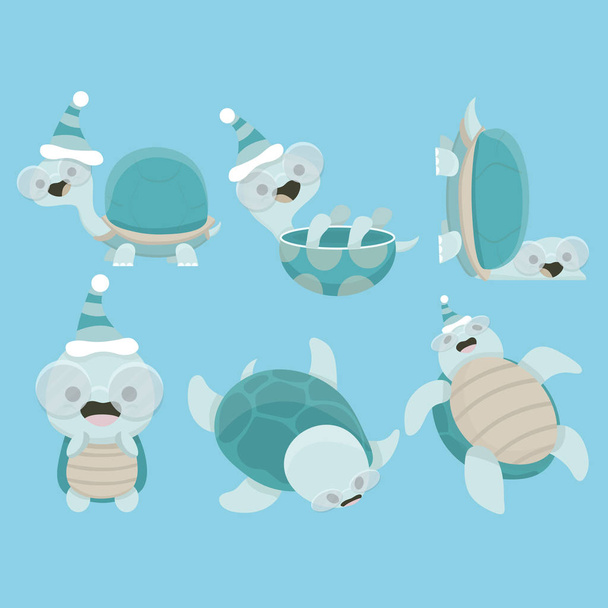 Vector illustration of Happy turtle cartoon collection set.  - Вектор, зображення