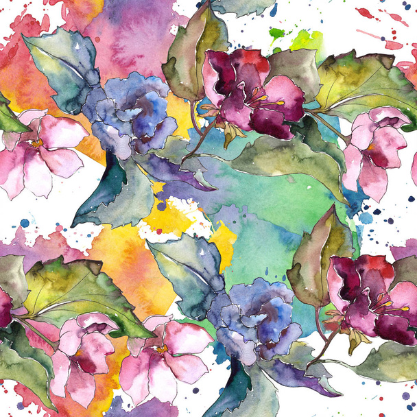 Colorful gardenia flowers. Seamless background pattern. Fabric wallpaper print texture. Aquarelle wildflower for background, texture, wrapper pattern, frame or border. - Zdjęcie, obraz