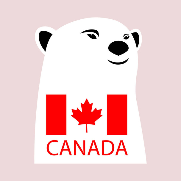 polar bear face on background  canada flag    - Vector, Image