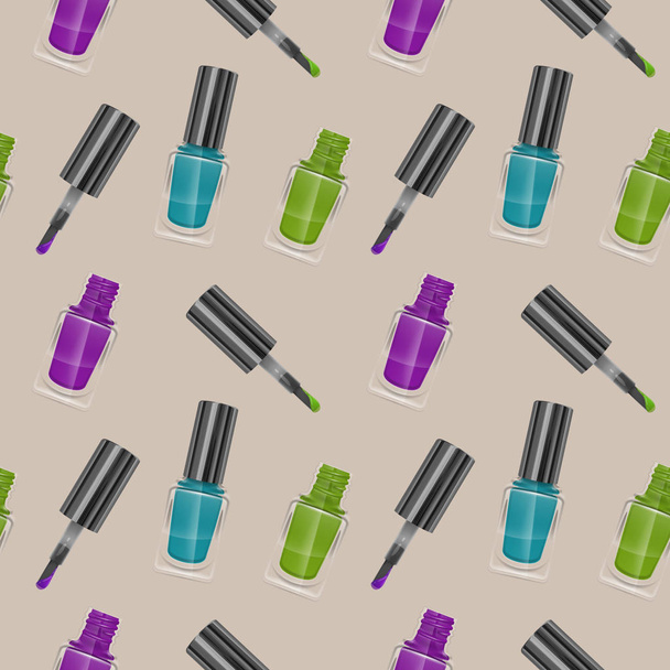 Seamless pattern with realistic nail polishes, Vector art, background - for your templates - Vector, Image
