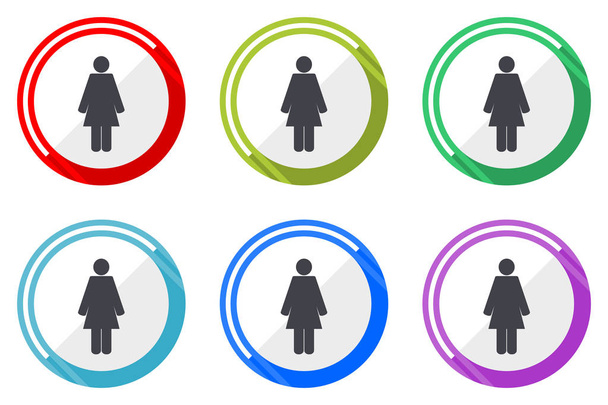 Female vector icons, set of colorful flat design internet symbols on white background - Vetor, Imagem