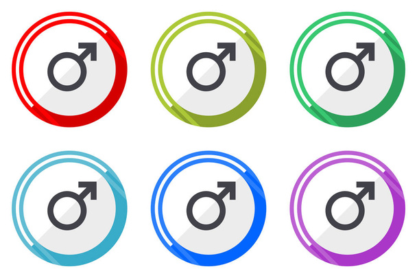 Male vector icons, set of colorful flat design internet symbols on white background - Vettoriali, immagini