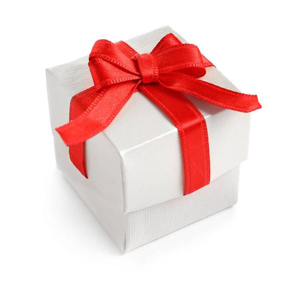 Beautifully wrapped gift box on white background - Photo, Image