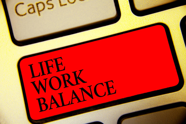 Conceptual hand writing showing Life Work Balance. Business photo text stability person needs between his job and personal time Symbol computer idea script capital typing keyboard input button - Photo, Image