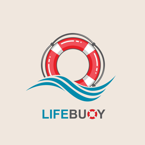 red lifebuoy design element with sea waves - Vektor, kép