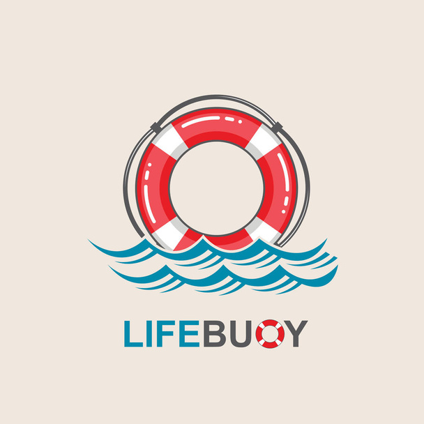 red lifebuoy design element with sea waves - Vektor, kép
