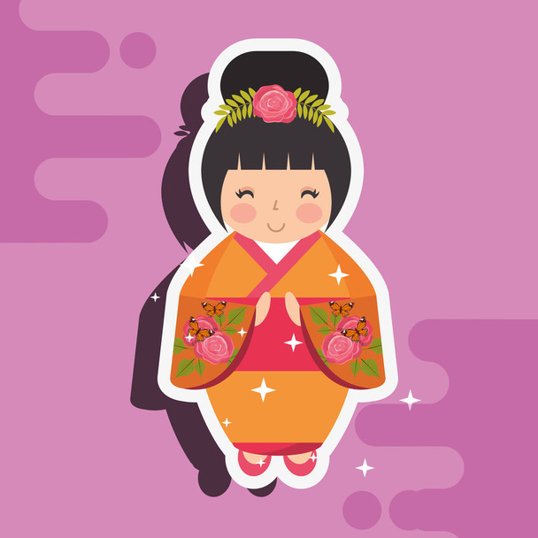 japonské kokeshi panenku kimono - Vektor, obrázek