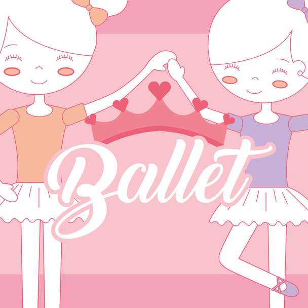 gyönyörű ballerinas balett kézenfogva korona - Vektor, kép