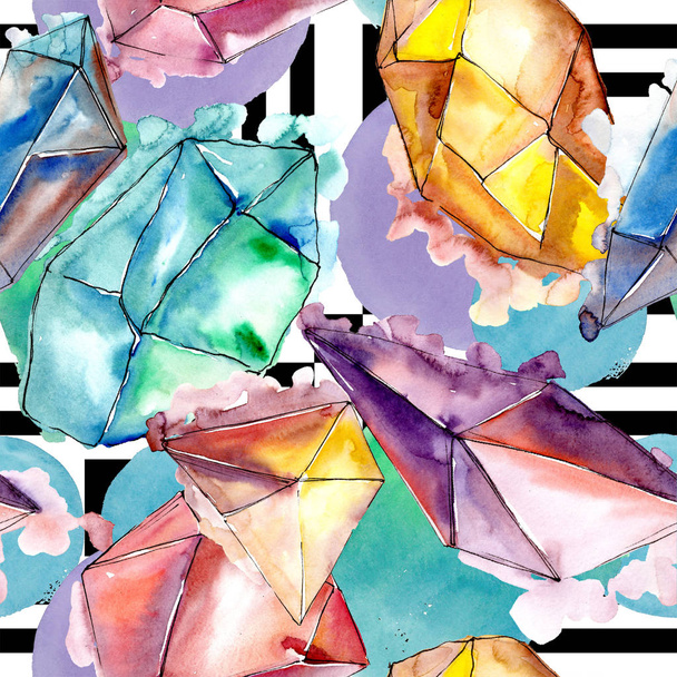 Colorful diamond rock jewelry mineral. Seamless background pattern. Fabric wallpaper print texture. Geometric quartz polygon crystal stone mosaic shape amethyst gem. - Zdjęcie, obraz