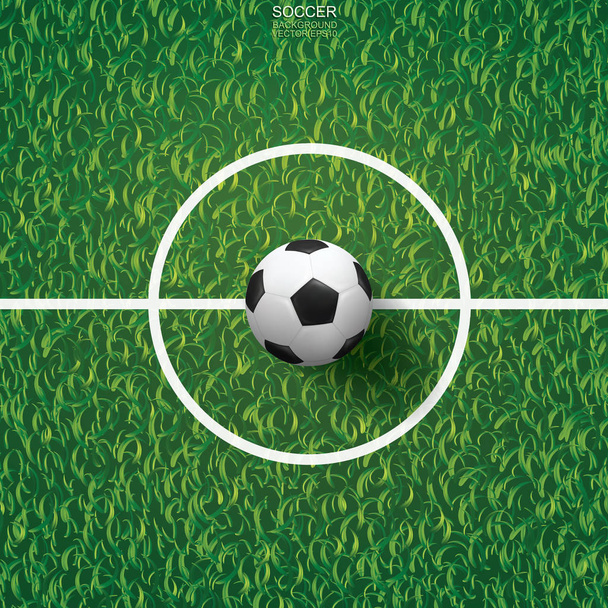 Fußball-Ball auf grünem Rasen des Fußballfeldes Hintergrund. Vektorillustration. - Vektor, Bild
