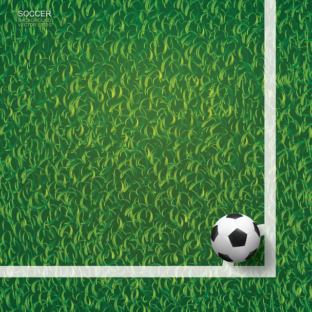 Foci futball labda zöld fű foci mező háttér sarok területén. Vektoros illusztráció. - Vektor, kép