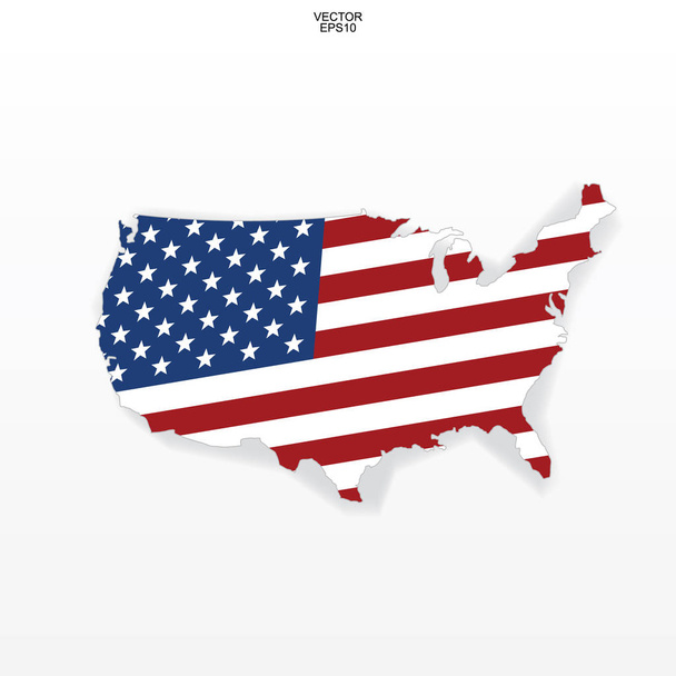 Mappa degli Stati Uniti con bandiera americana. Schema della mappa "Stati Uniti d'America" su sfondo bianco con morbida ombra. Illustrazione vettoriale
 - Vettoriali, immagini