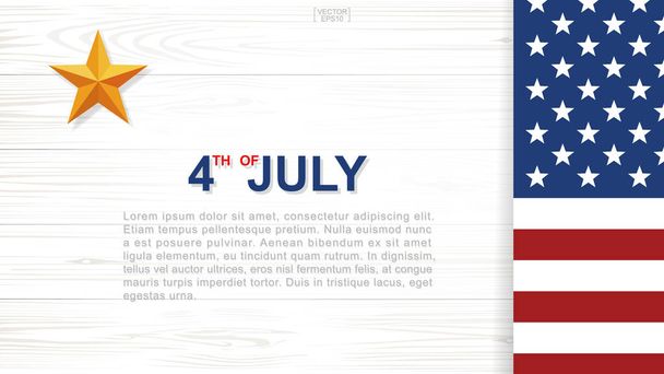 4 de julho - Antecedentes para o Dia da Independência dos EUA (Estados Unidos da América) com padrão e textura de madeira branca e bandeira americana. Fundo com área para copiar espaço e texto. Ilustração vetorial
. - Vetor, Imagem