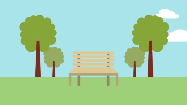 houten bankje in het parklandschap - Video