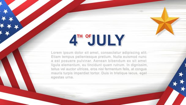 4 lipca - tło dla Usa(United States of America) Święto Niepodległości z białym wzorem drewna i tekstury i Flaga Amerykańska. Tło z obszaru miejsce i tekst. Ilustracja wektorowa. - Wektor, obraz