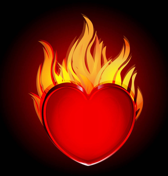 Heart in fire flames icon vector on black background - Vector, Image