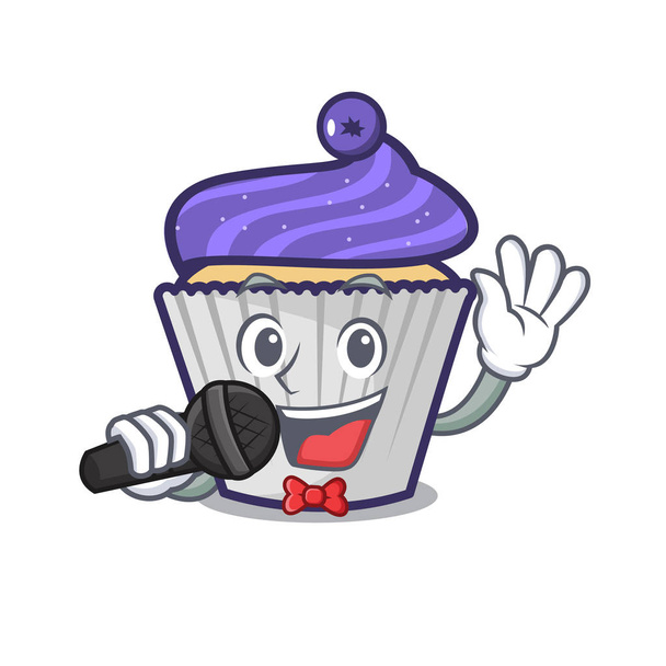 Singing blueberry cupcake mascot cartoon - Vektor, Bild