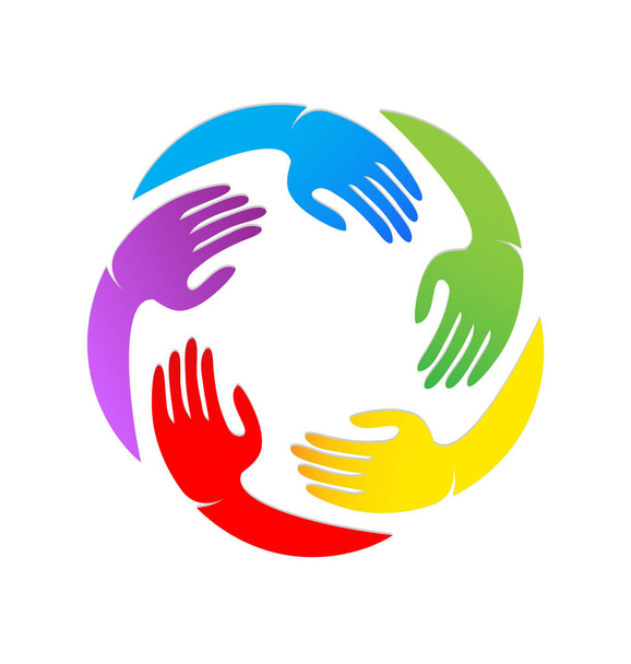 Värikäs yhtenäisyys kädet yhdessä vektori logo
 - Vektori, kuva