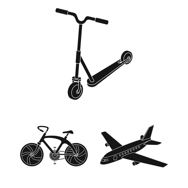 Different types of transport black icons in set collection for design. Car and ship vector symbol stock web illustration. - Vektor, obrázek