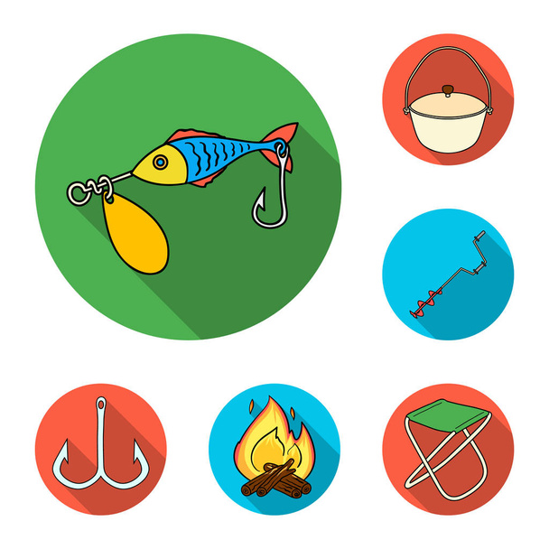 Fishing and rest flat icons in set collection for design. Tackle for fishing vector symbol stock web illustration. - Vector, Image