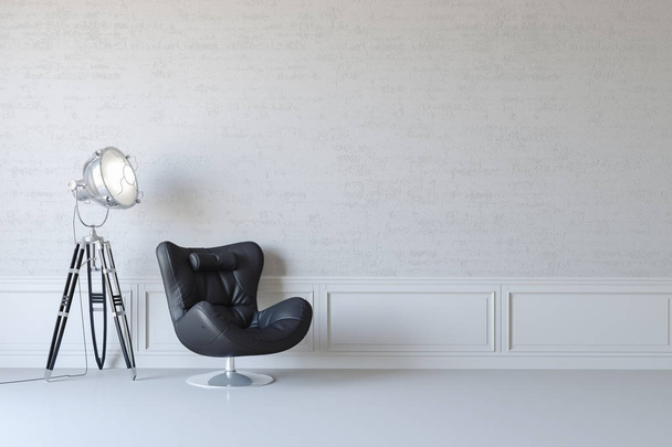 3d beautiful interior render with leather arm chair and lamp - Φωτογραφία, εικόνα