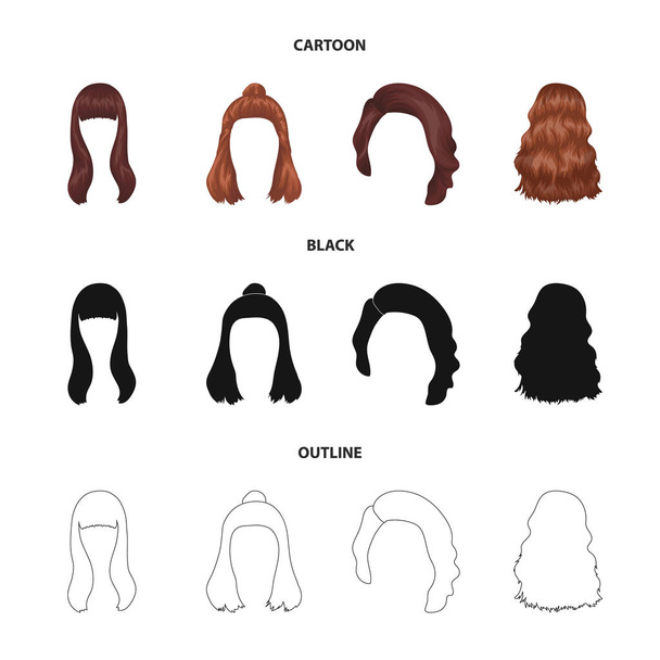 Long, red and other types of hairstyles. Back hairstyle set collection icons in cartoon,black,outline style vector symbol stock illustration web. - Vector, Image