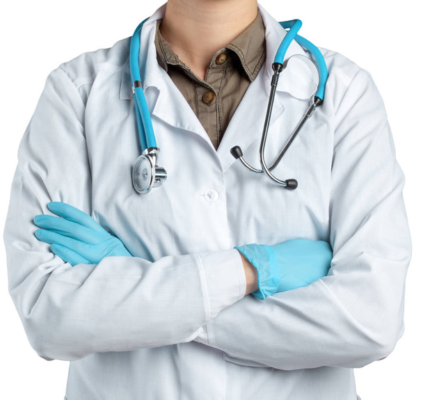 naislääkäri univormussa ja stetoskoopilla
 - Valokuva, kuva