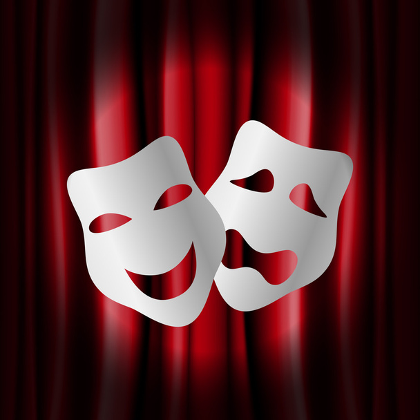 Theater masks with red curtain - Vector, Image