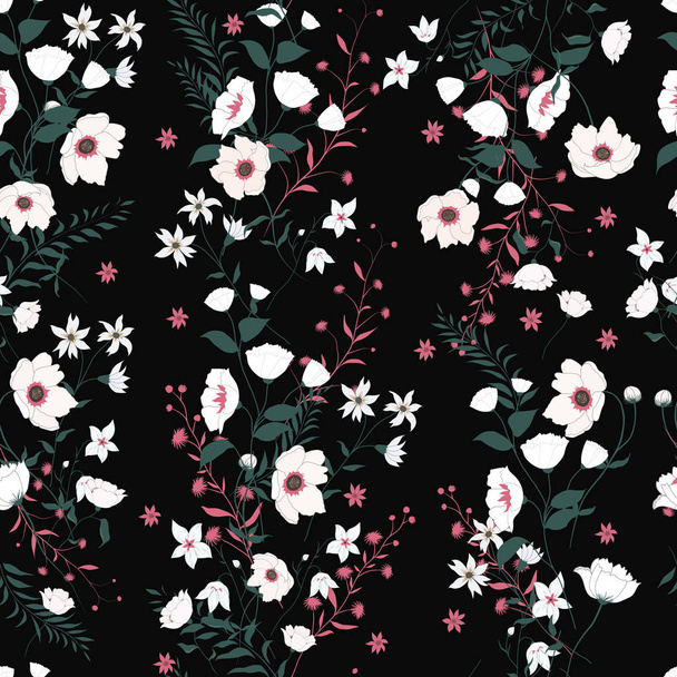 Seamless vector floral pattern with wild flowers - Vektör, Görsel