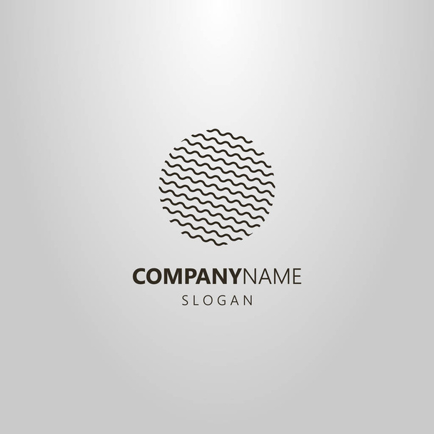 black and white simple vector line art logo of a round figure consisting of waves - Vector, Image