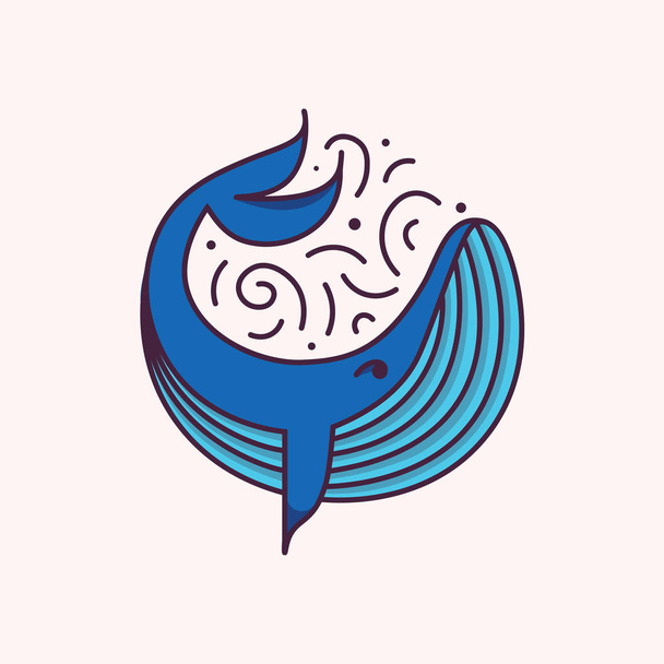 Płetwal błękitny, ryba, wektor ilustracja kontur, ikona morze płaskie, białe tło - Wektor, obraz