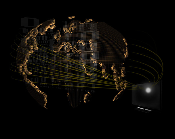 monitoreo por computadora y mapa de red mundial en negro
 - Foto, Imagen