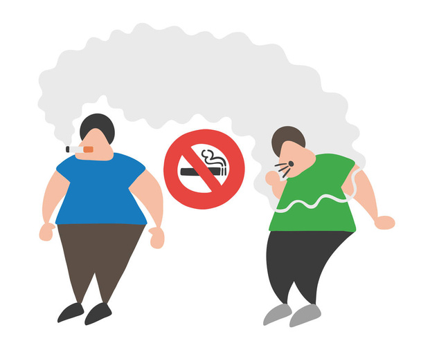 Ilustración vectorial hombre de dibujos animados fumar cigarrillos donde está prohibido fumar y otro hombre toser
. - Vector, Imagen