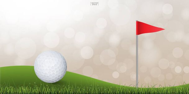 Golfball auf dem grünen Hügel des Golfplatzes mit leicht verschwommenem Bokeh-Hintergrund. Vektorillustration. - Vektor, Bild
