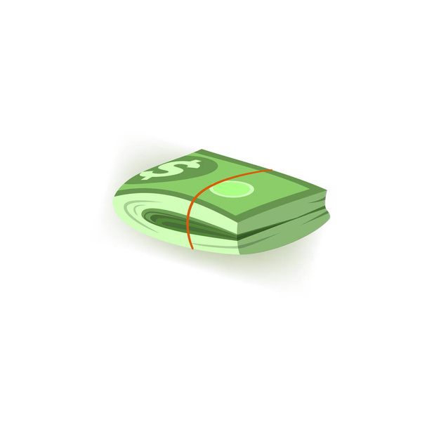 Πακέτο πράσινο τραπεζογραμματίων Δολάριο χαρτί διπλώνεται στη μέση απομονώνονται σε λευκό φόντο. - Διάνυσμα, εικόνα