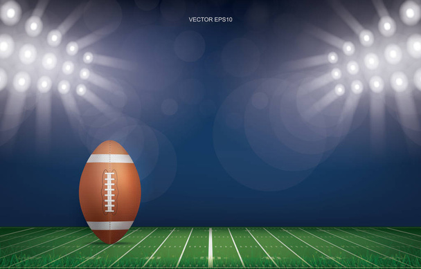 Pallone da calcio su sfondo stadio campo di calcio. Con schema di linea prospettico del campo di football americano. Illustrazione vettoriale. - Vettoriali, immagini